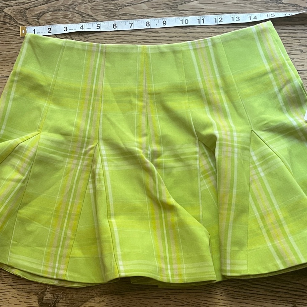 Anthropologie Lime Plaid Flare Skort